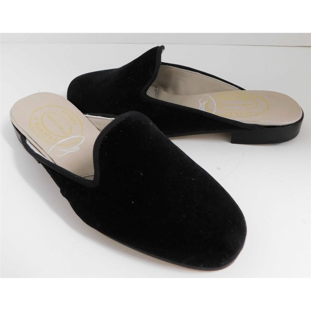 New Stubbs & Wootton Black Velvet Flat Open‎ Back Mules sz 5